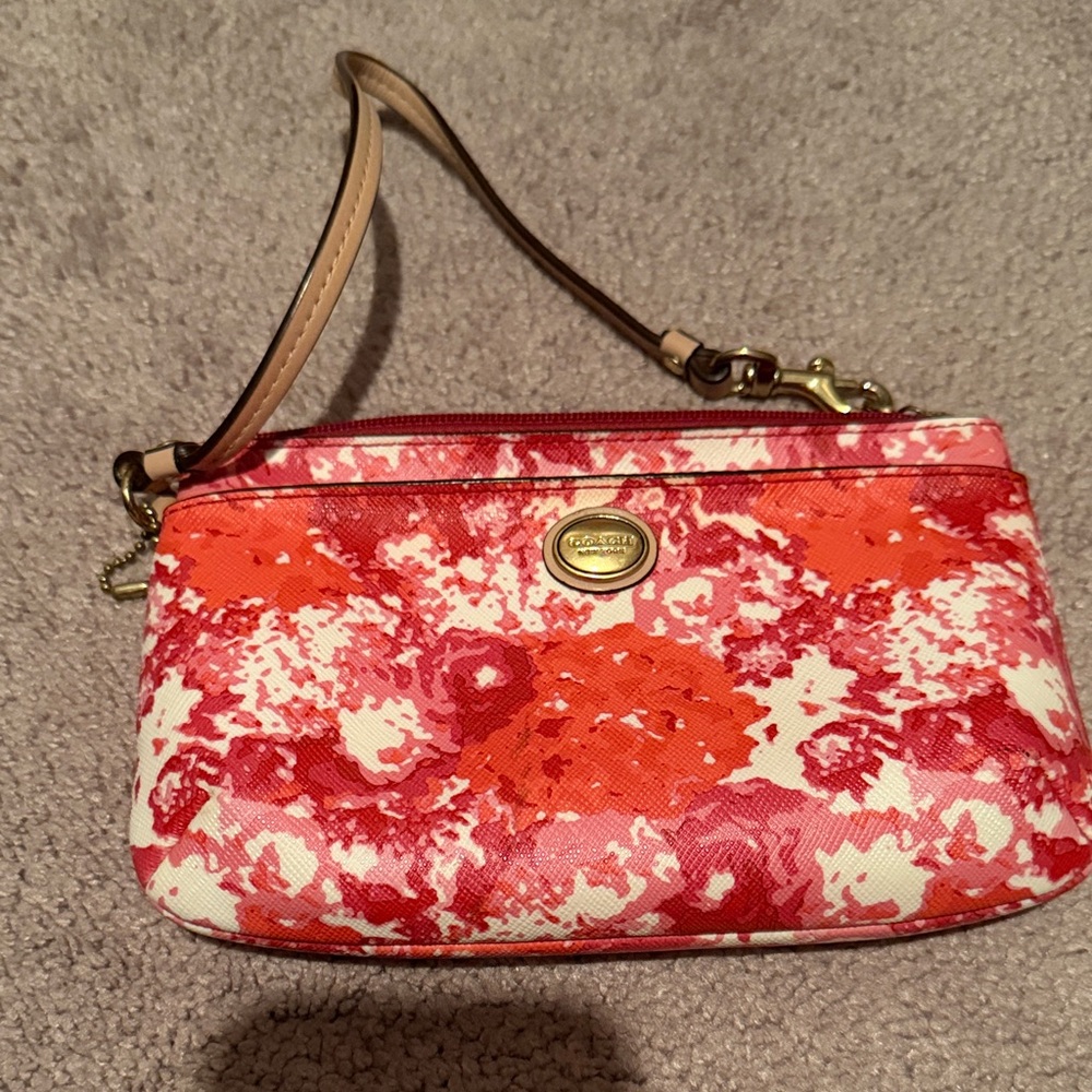 Coach Vibrant Red and Cream Wristlet